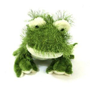 Ganz Webkinz Frog 8" Plush Fuzzy Long Hair Green Stuffed Animal EUC